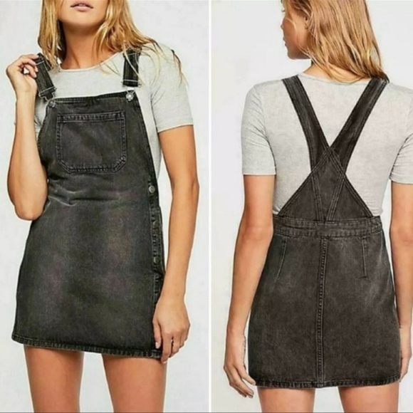 Free People Dresses & Skirts - Free People Louise Denim Skirtall Overall Dress Mini Skirt XS 0 Black Like New